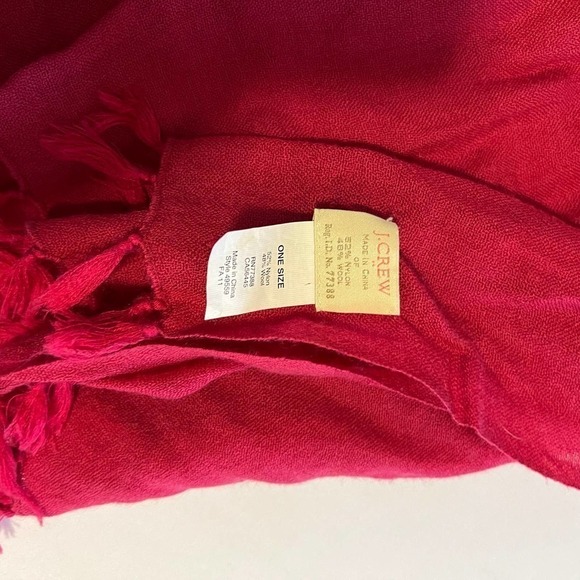 J. Crew Lightweight Wool Blend Dark Red Fringe Scarf - Picture 5 of 6